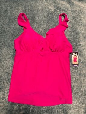 DKNY Women's Hot Pink Ruffle Tankini Top Summer Beach Swim Bathing Suit Size XXL